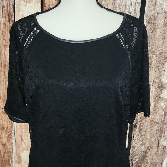 NWT Ralph Lauren Size 18 Black Lace Leather Trimmed Dress