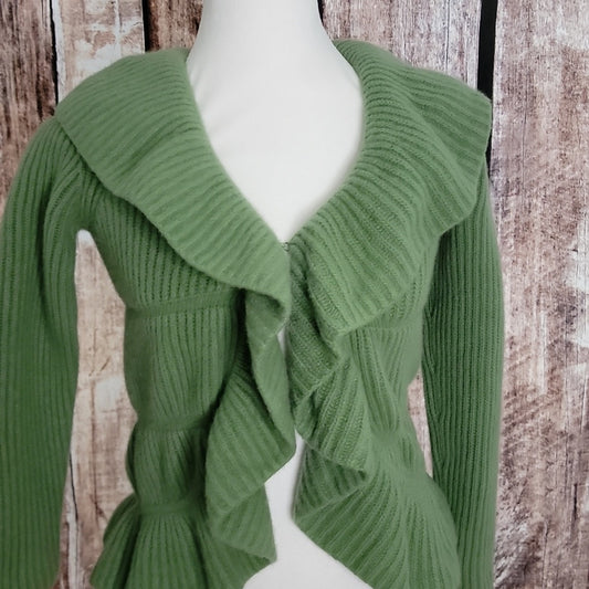 Lafayette 148 New York Size Small Ruffle Ribbed Cardigan