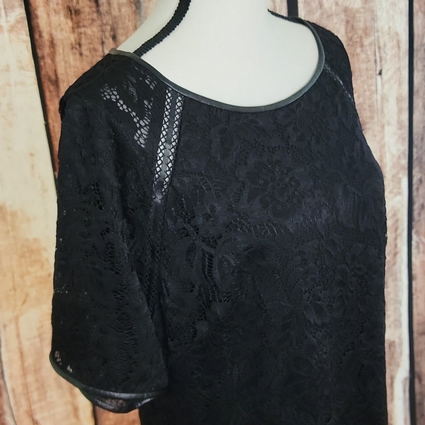 NWT Ralph Lauren Size 18 Black Lace Leather Trimmed Dress