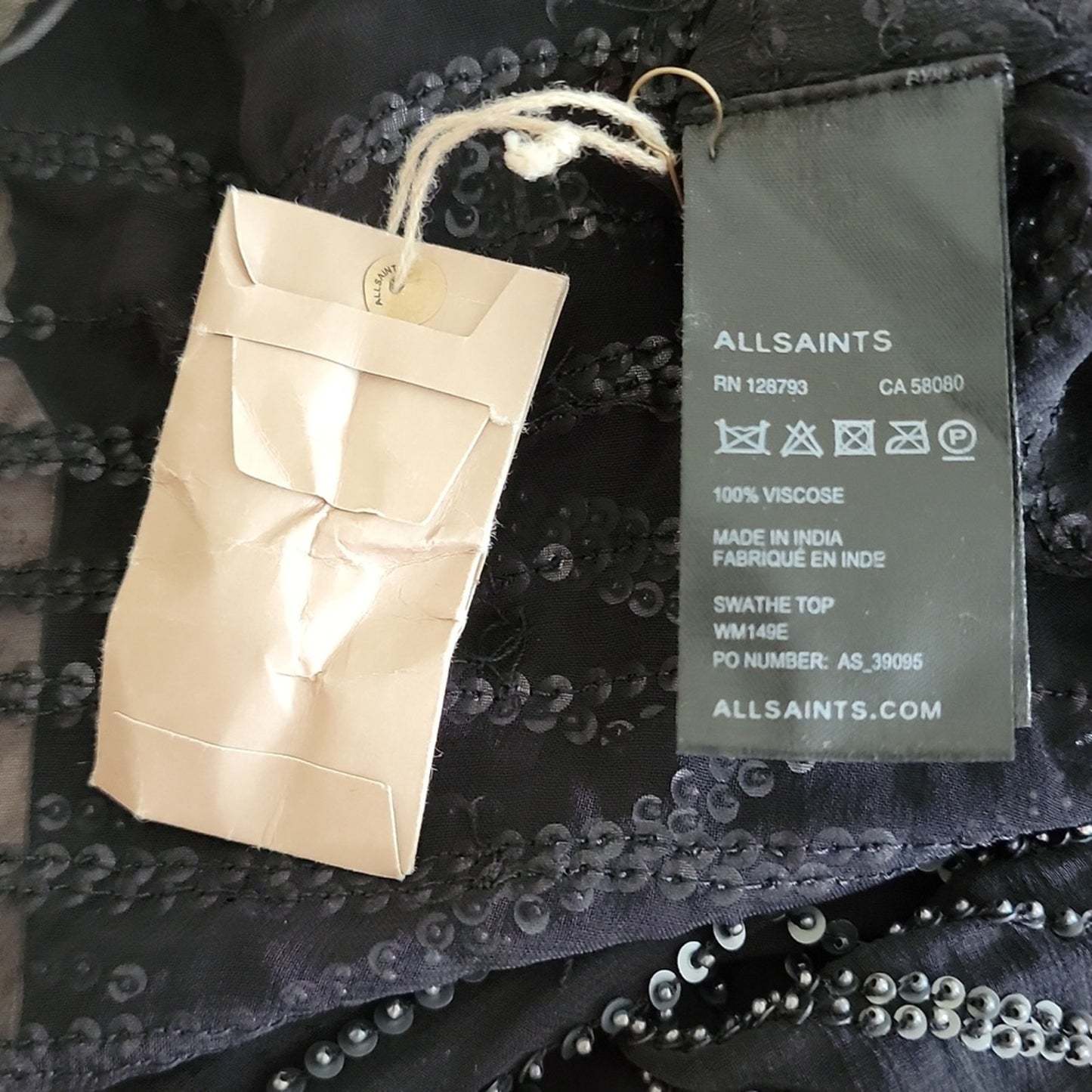 NWT Allsaints Black Swathe Top Hand Embellished Size 10