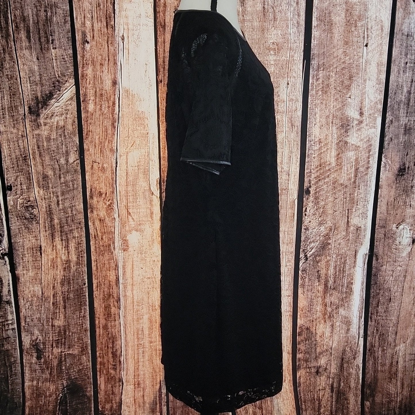 NWT Ralph Lauren Size 18 Black Lace Leather Trimmed Dress