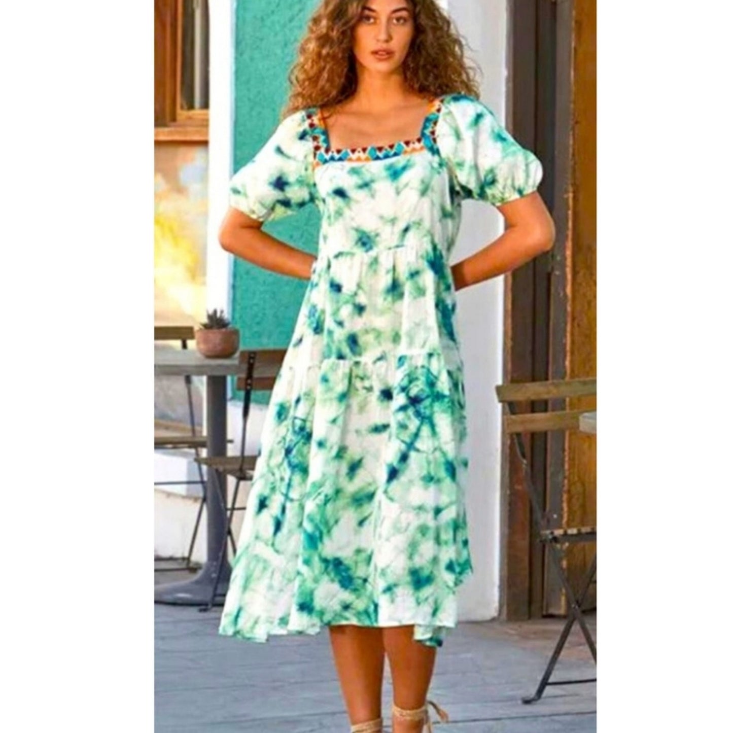 NWT Johnny Was Jade Marble Puff Sleeve Dress Sz S- M