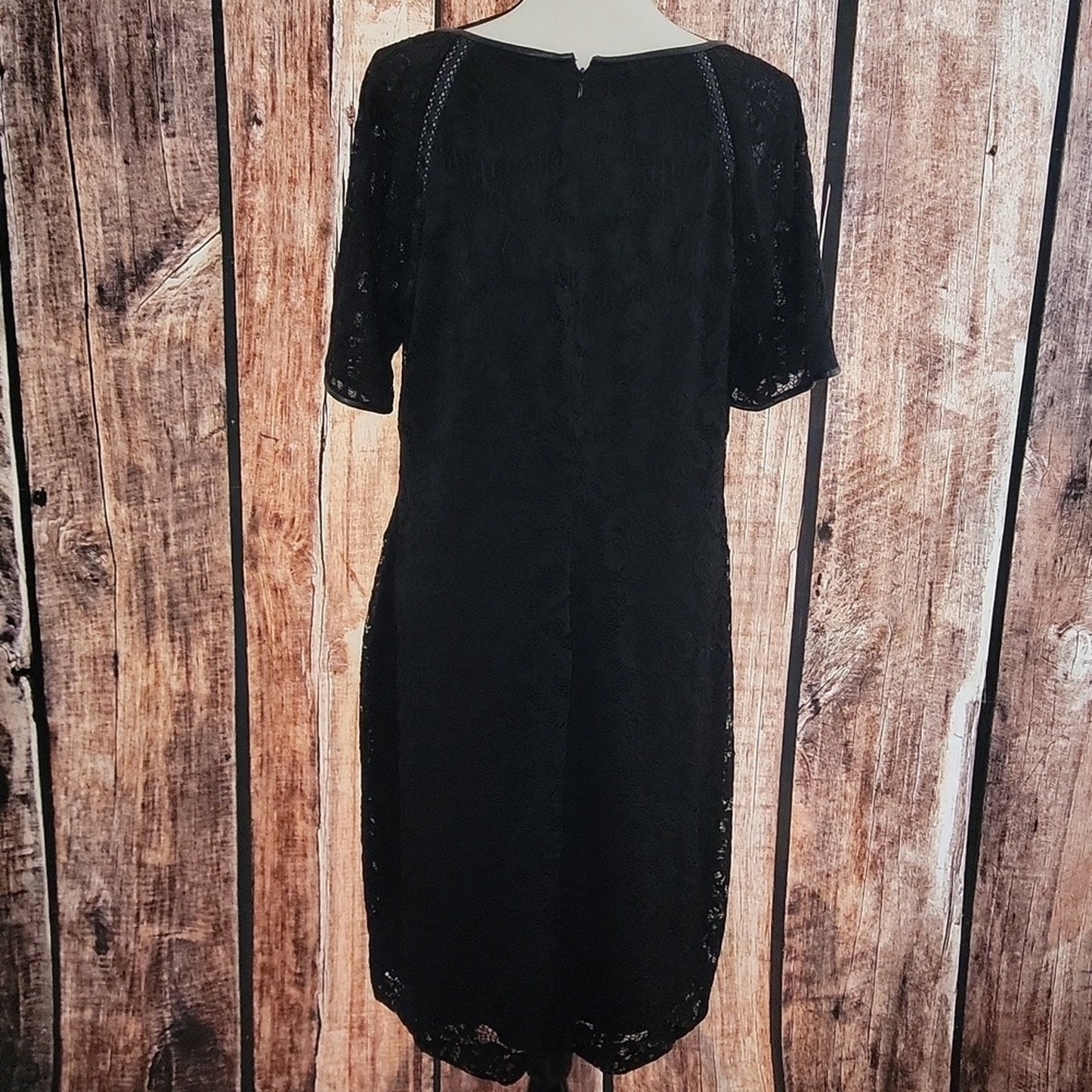 NWT Ralph Lauren Size 18 Black Lace Leather Trimmed Dress